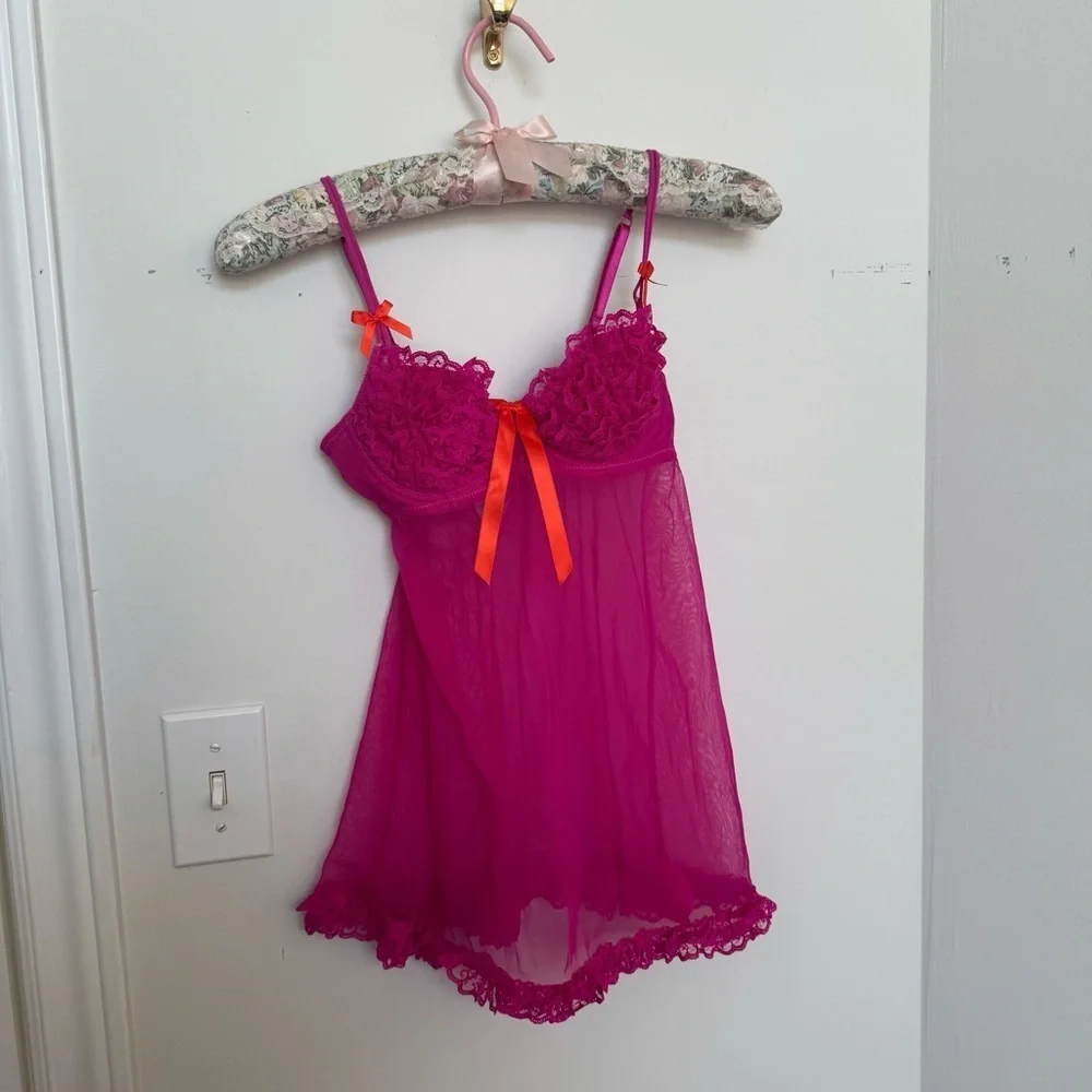 Y2K Pink Lace Babydoll Lingerie XS coquette Fairycore Cottagecore - Picture 3 of 6